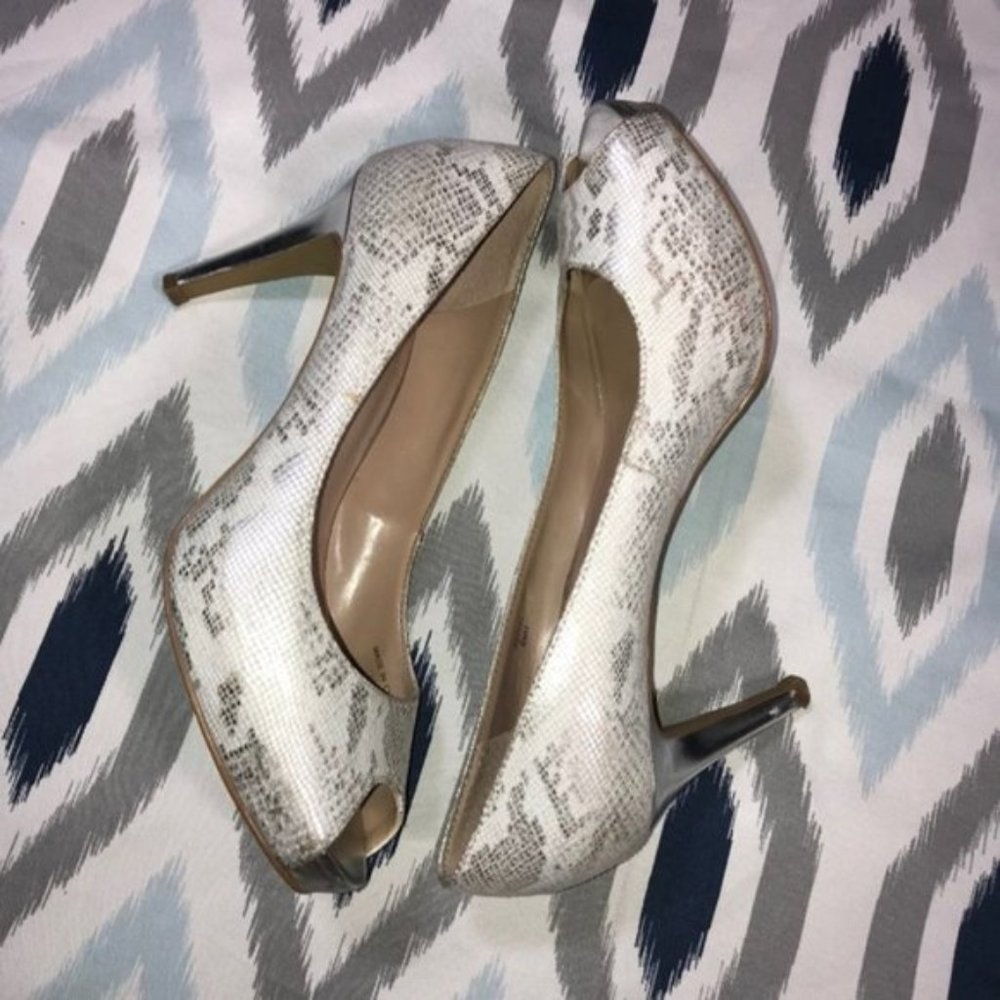 Tahari Snake Print Regal Open Toe Pumps
